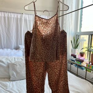 Victoria’s Secret Silk Pink Leopard Print Pajamas Set